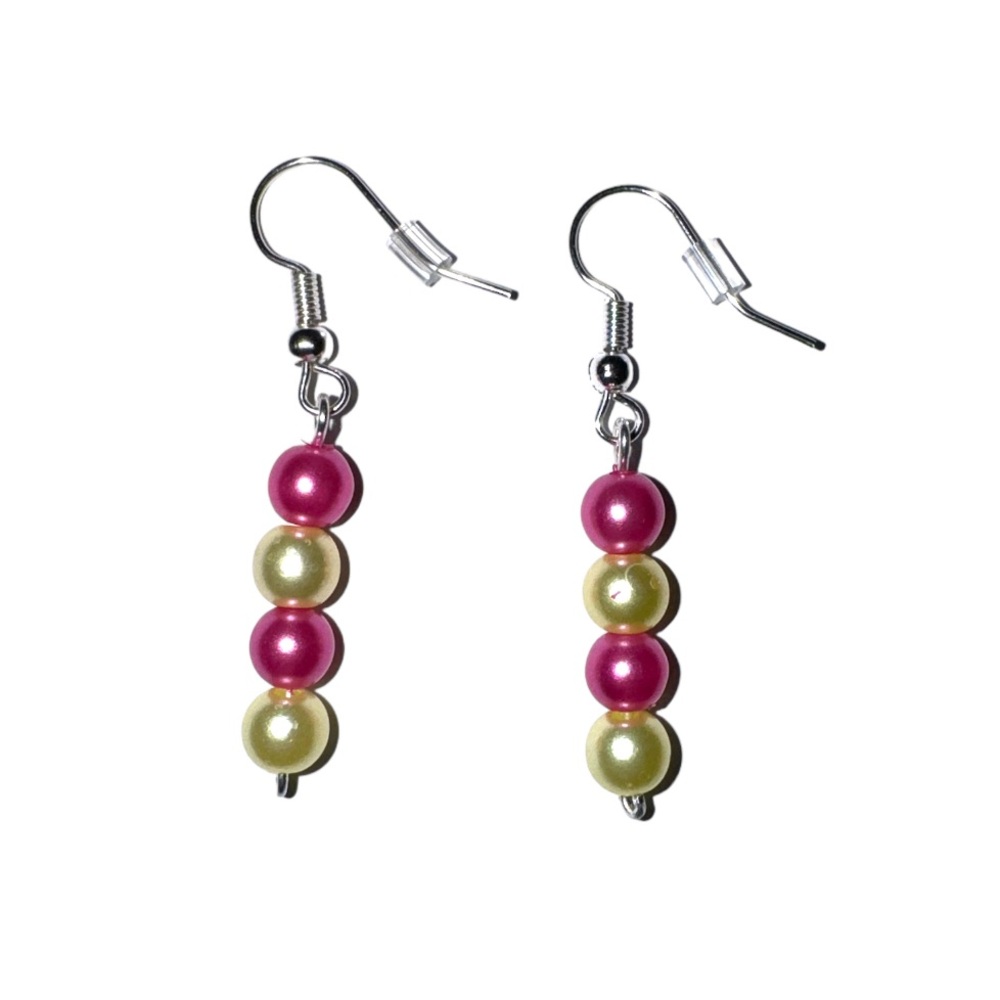 Handcrafted Pink & Yellow Beaded Earrings